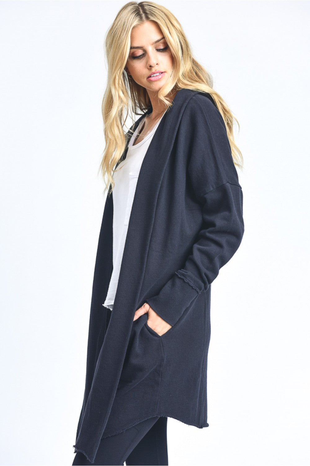 Open Front Longline Hoodie Cardigan