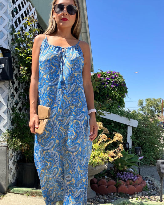 Tropical Blue Print Maxi Dress