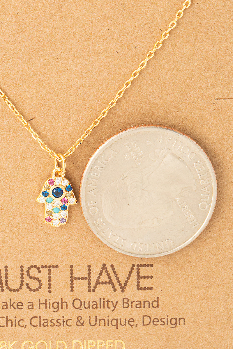 Rainbow Rhinestone Hamsa Hand Pendant Necklace