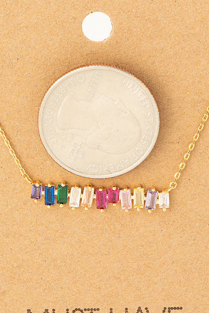 Rainbow Rhinestone Bar Charm Necklace