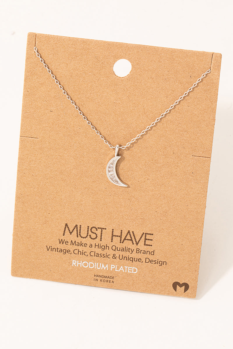 Pave Crescent Moon Pendant Necklace