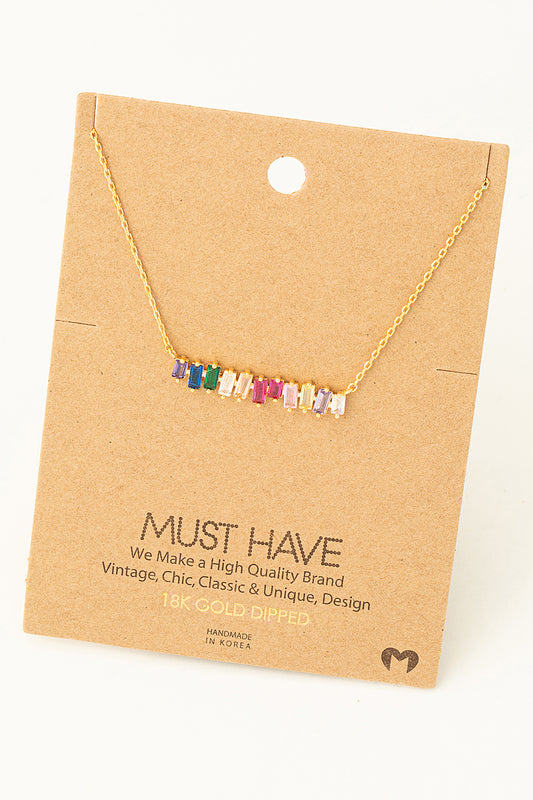 Rainbow Rhinestone Bar Charm Necklace