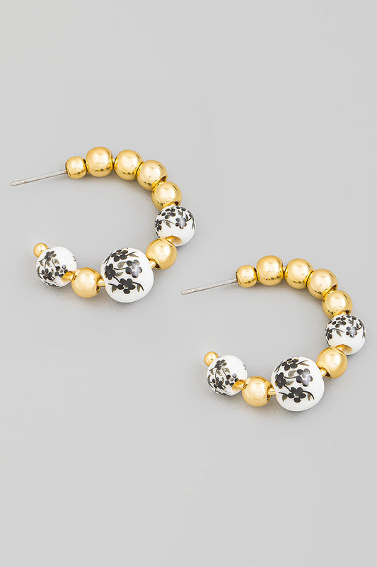 Flower Ball Bead Hoop Earrings