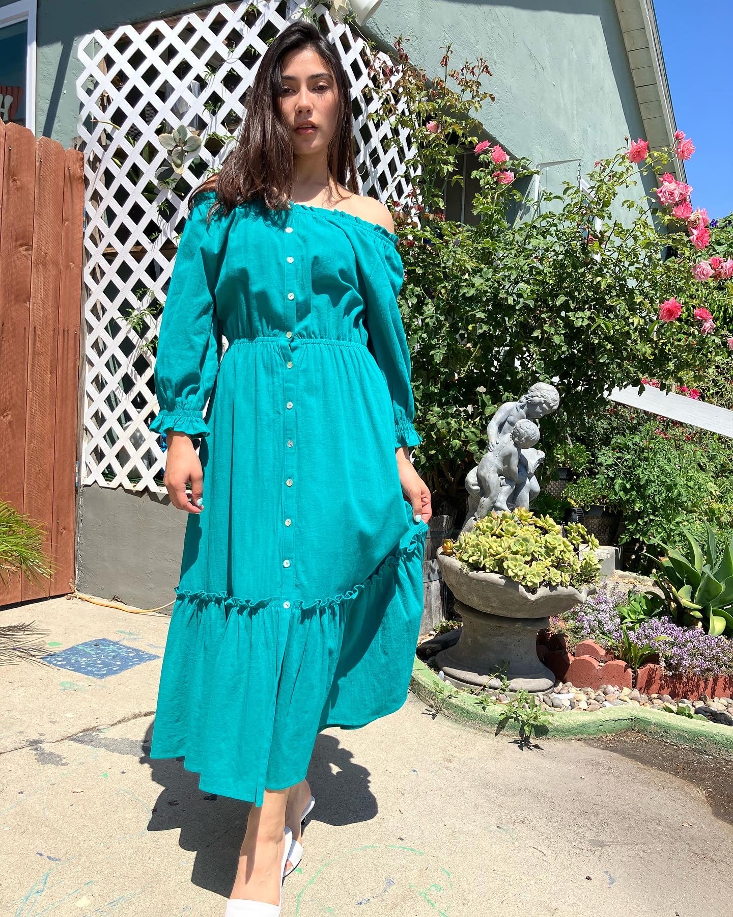 Turquoise Off-the-shoulder Dress