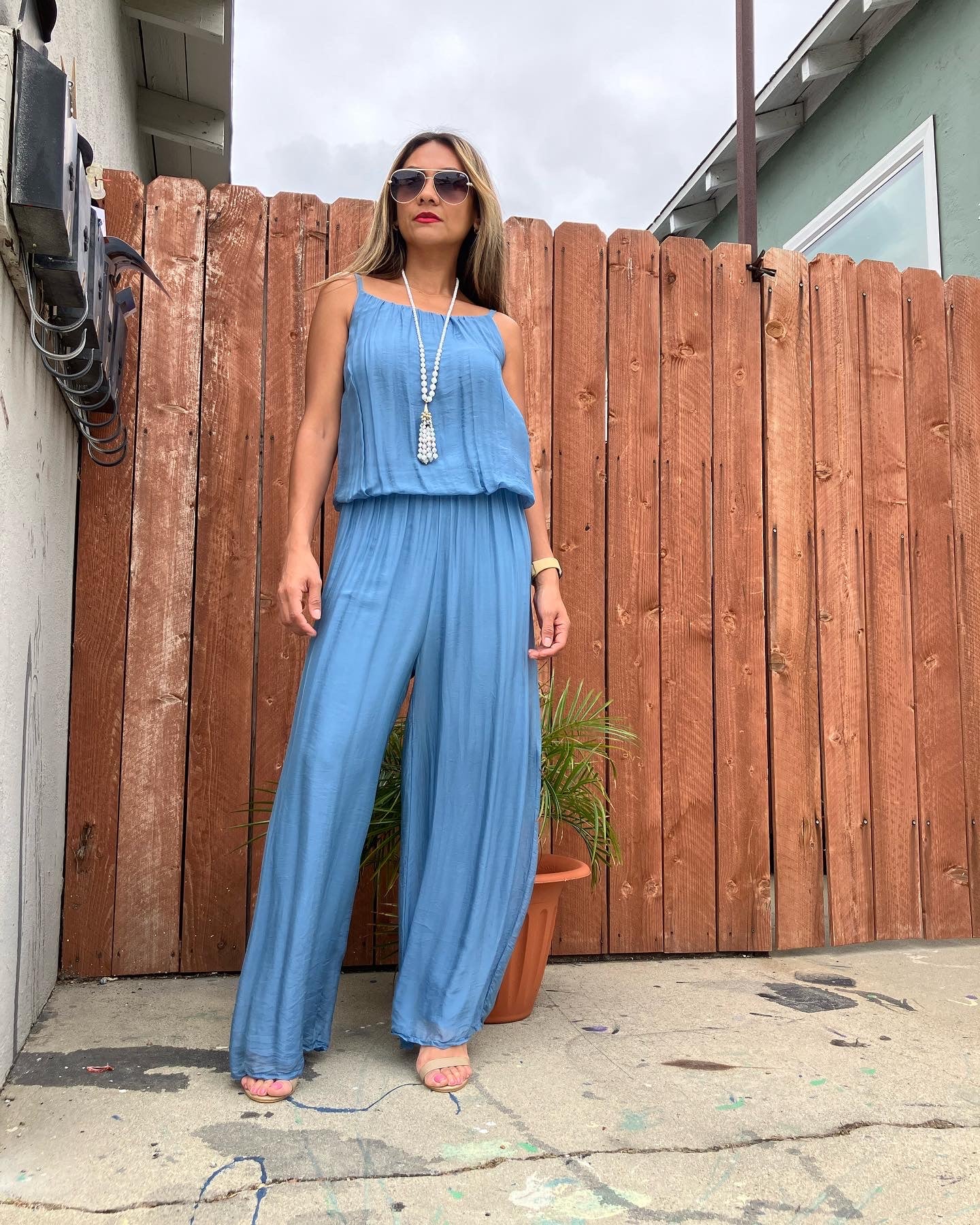 Made in Italy Light Blue Silk Jumpsuit