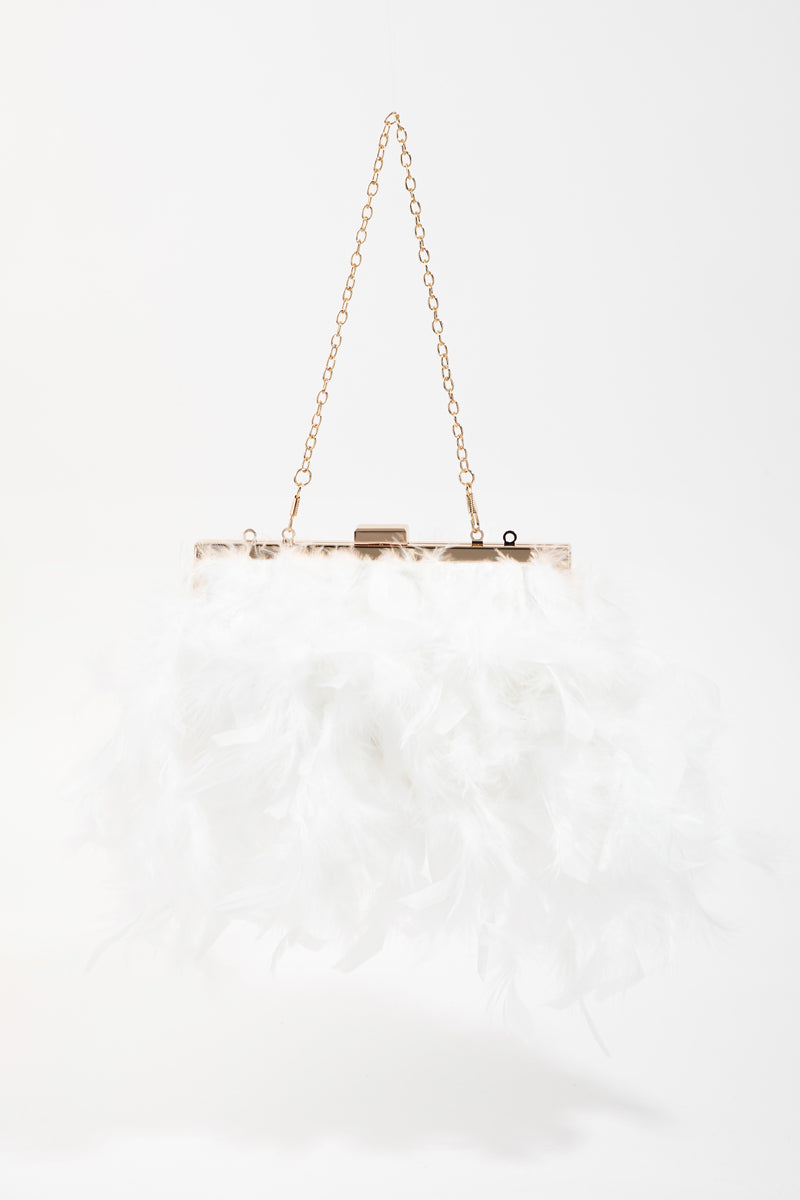 Feathered Chain Strap Hand Bag