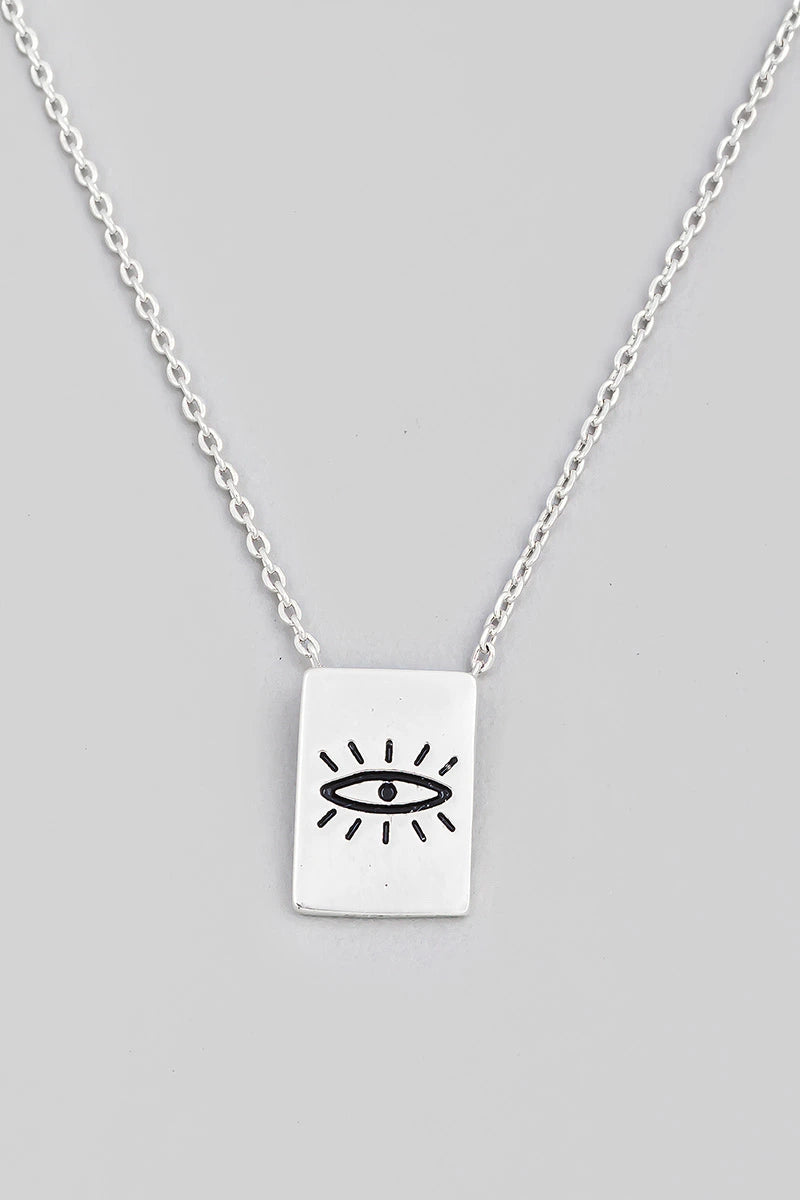 Rectangle Evil Eye Pendant Necklace