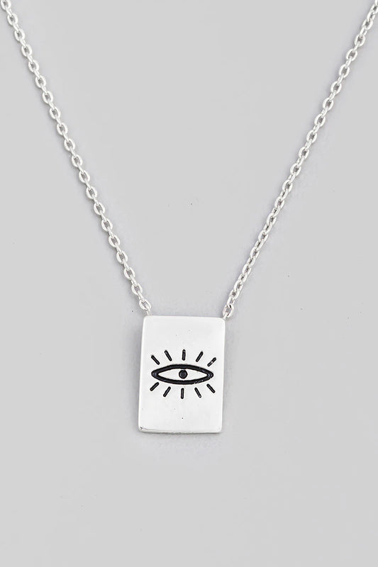 Rectangle Evil Eye Pendant Necklace