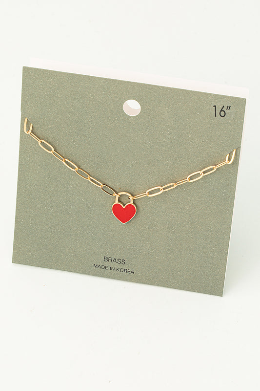 Enamel Heart Lock Pendant Necklace