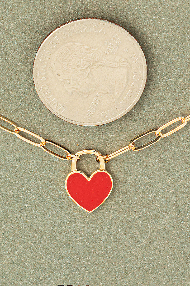 Enamel Heart Lock Pendant Necklace