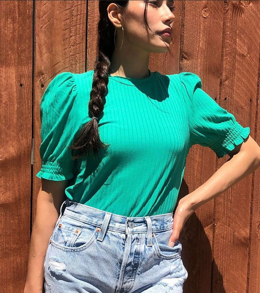 Green Puffy Sleeves Top