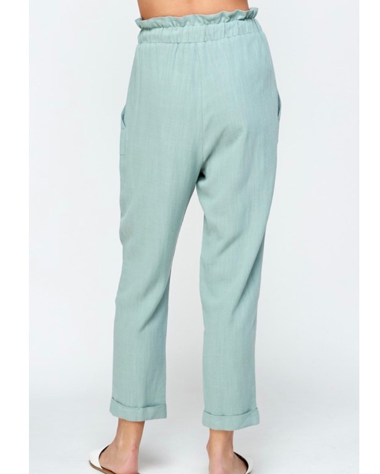 Woven Linen Cuffed Pants