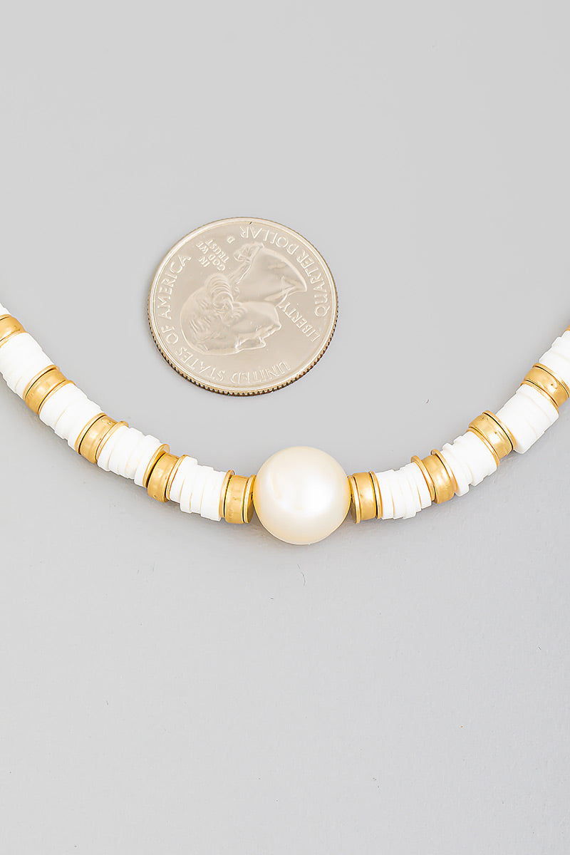 Heishi Beaded Pearl Charm Necklace