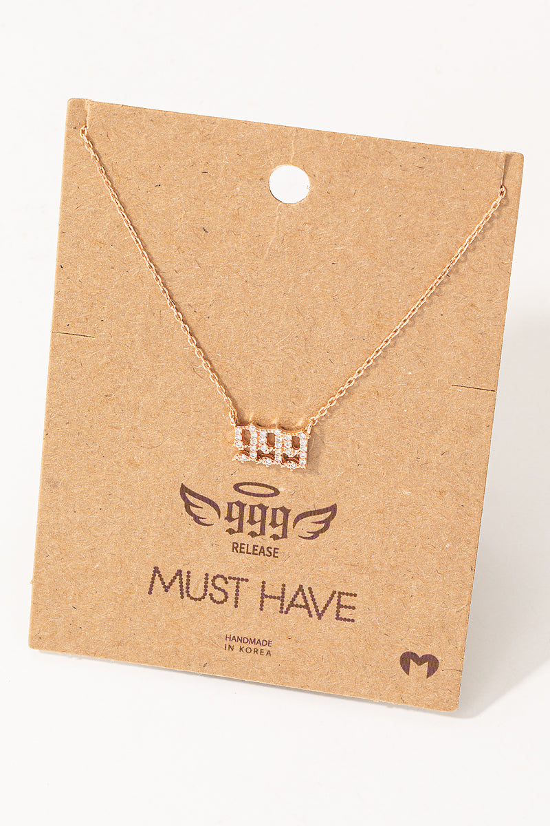 Pave 999 Angel Number Pendant Necklace