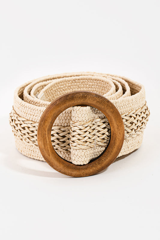 Wooden Circle Buckle Braided Belt