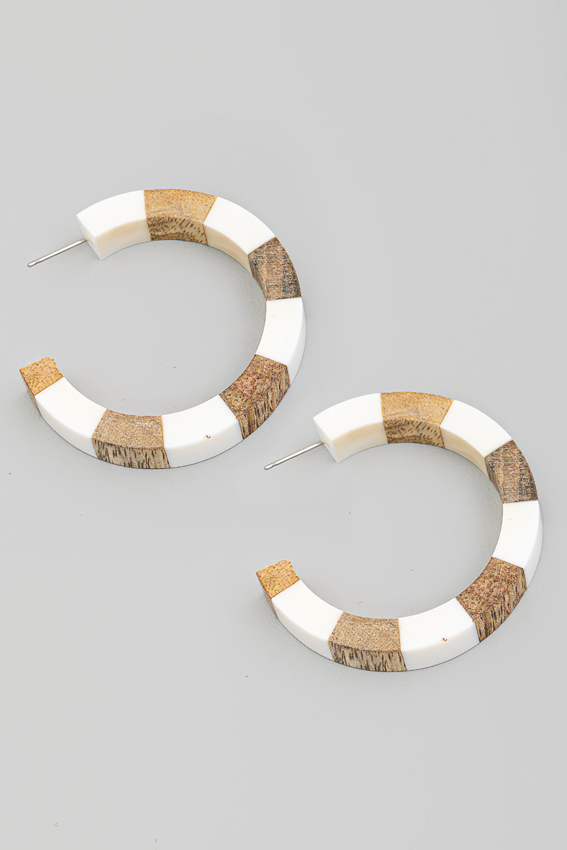 Wooden Checkered Hoop Earrings