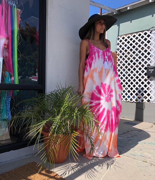 Tie-Dye Long Maxi Dress with Pockets