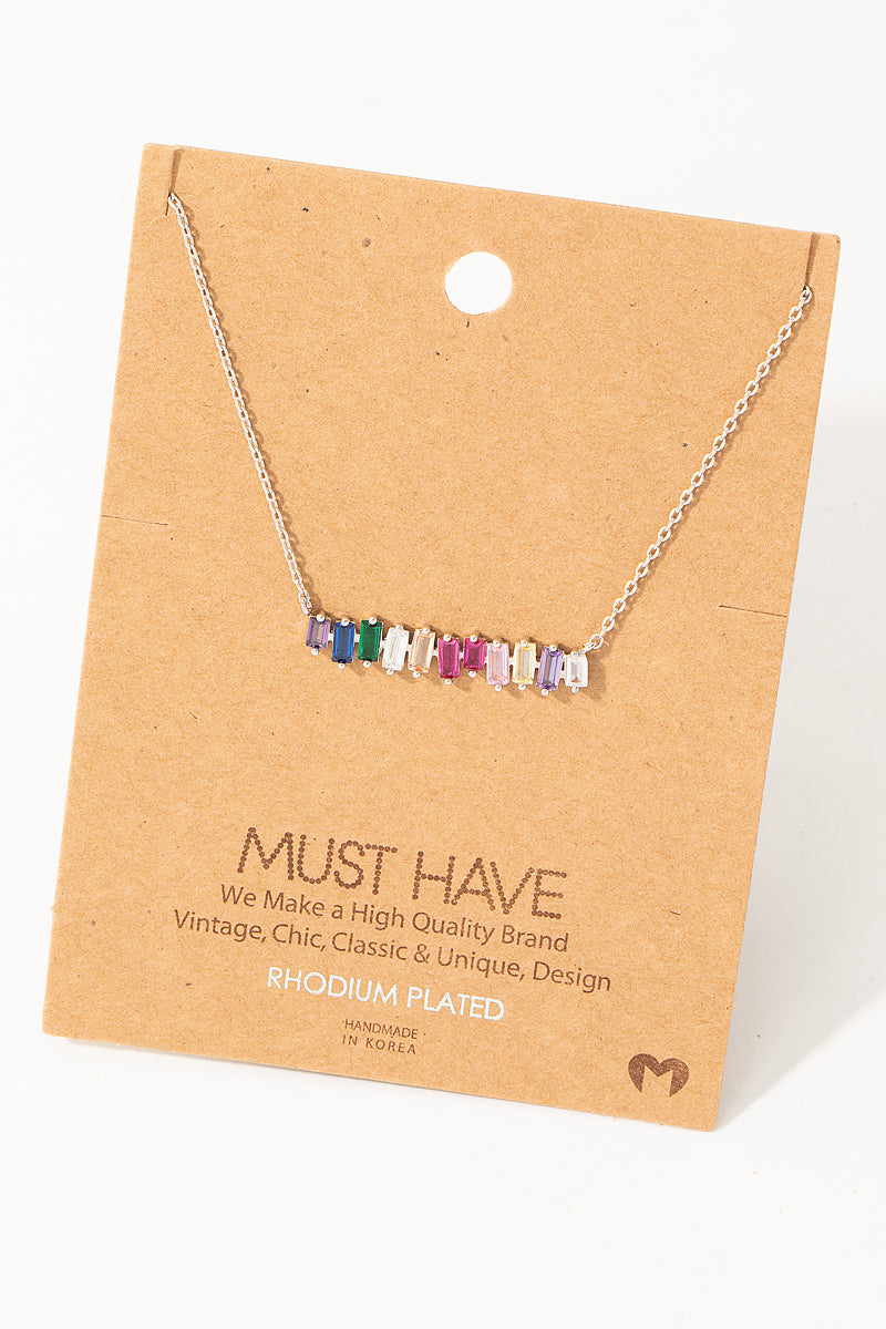 Rainbow Rhinestone Bar Charm Necklace