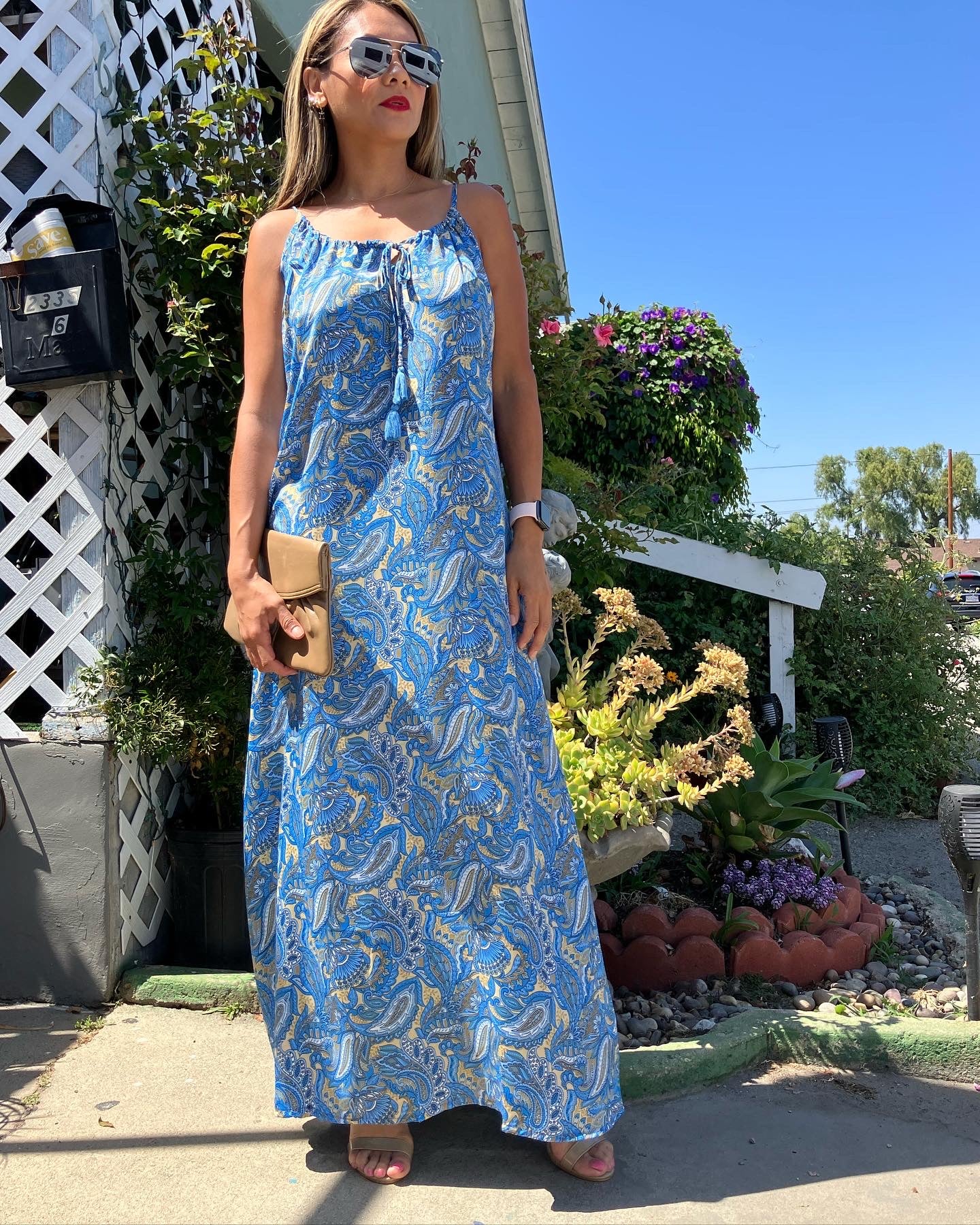 Tropical Blue Print Maxi Dress