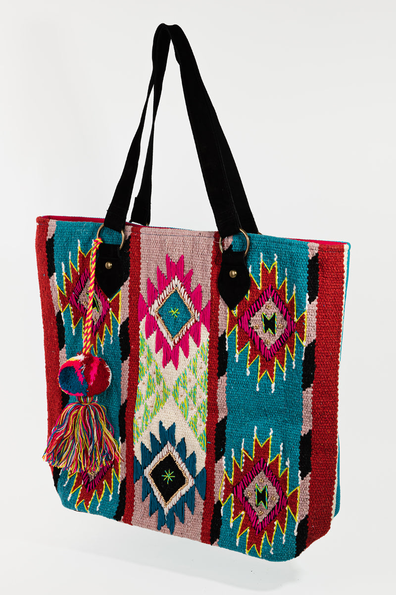 Rainbow Boho Diamond Pattern Tote Shoulder Bag