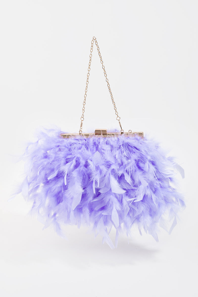 Feathered Chain Strap Hand Bag