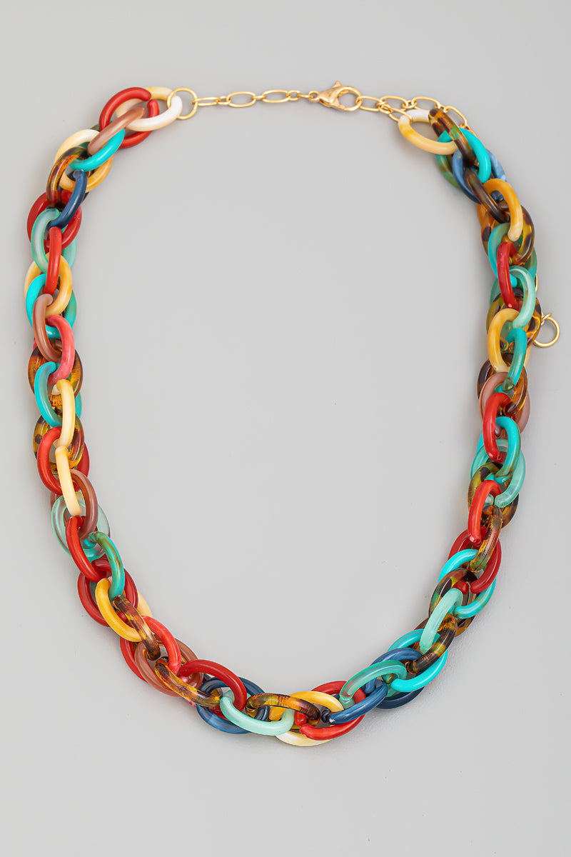 Rainbow Chain Link Statement Necklace