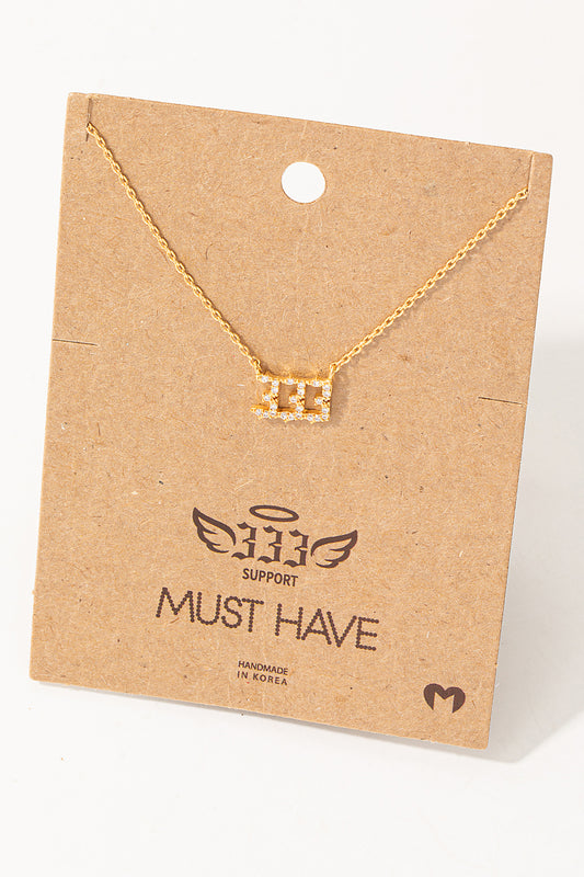 Pave 333 Angel Number Pendant Necklace