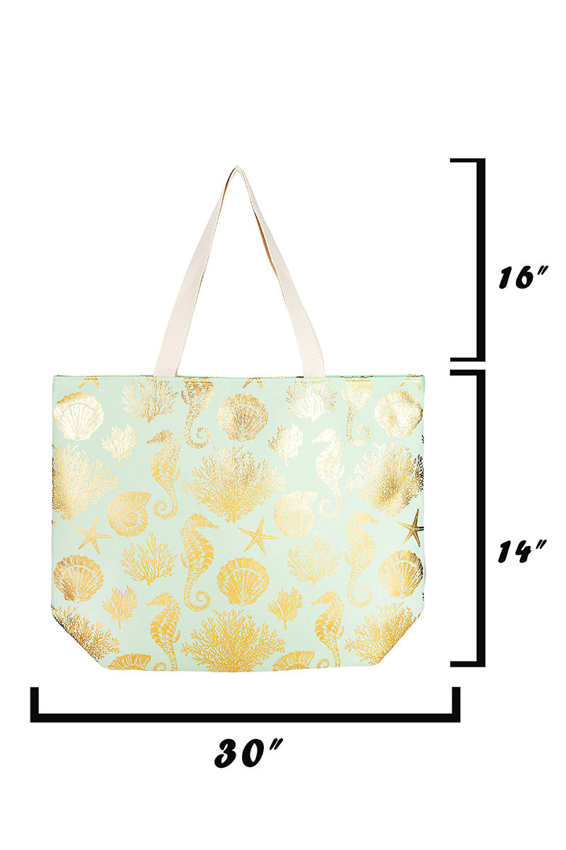 Sea Horse Starfish Print Tote Bag