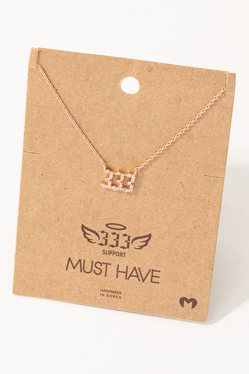 Pave 333 Angel Number Pendant Necklace