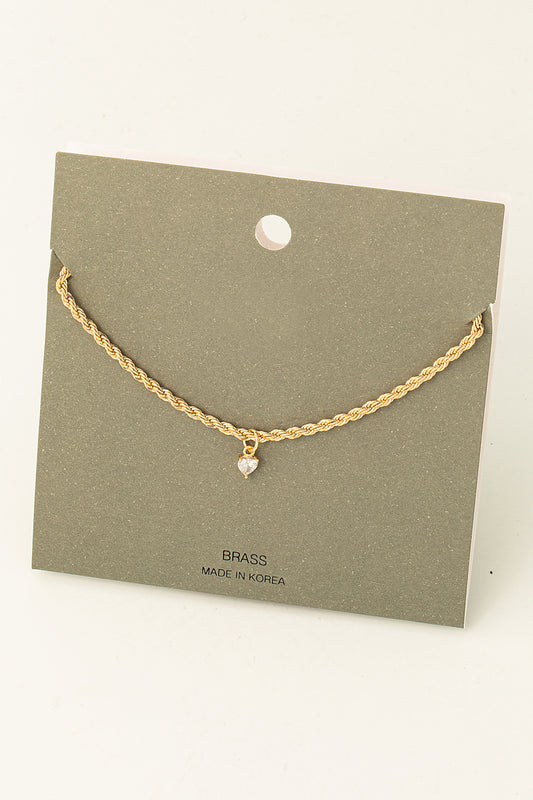 Rope Chain Stud Charm Necklace