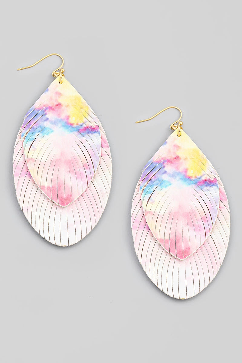 Layered Tie Dye Faux Leather Drop Earrings