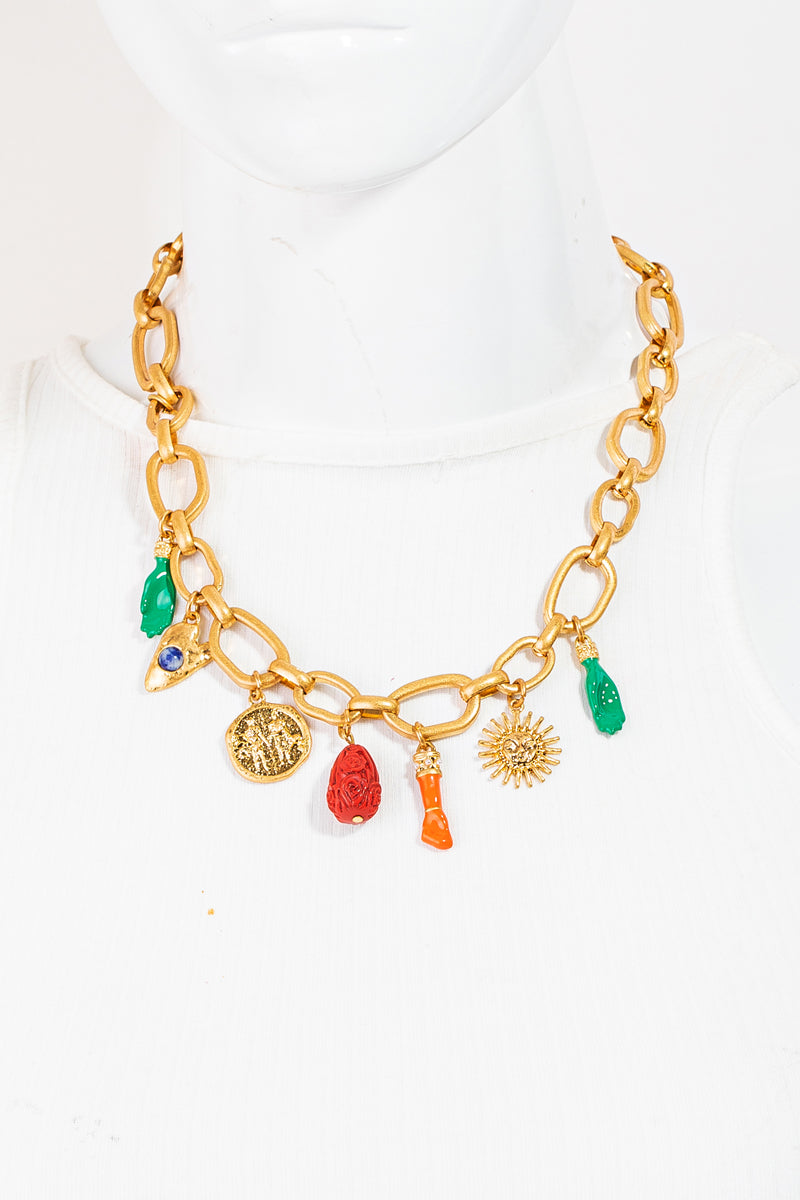 Bulky Chain Sun Face Charm Necklace