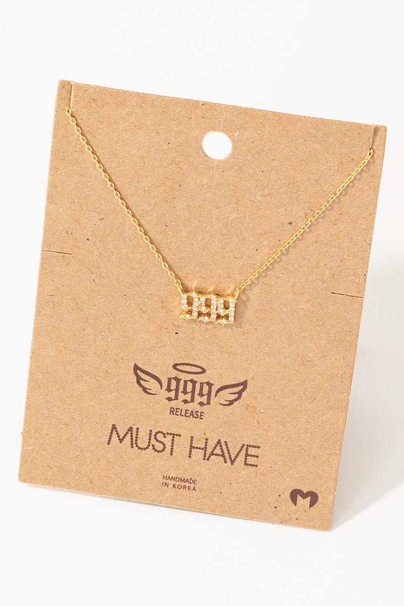 Pave 999 Angel Number Pendant Necklace