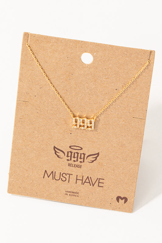 Pave 999 Angel Number Pendant Necklace