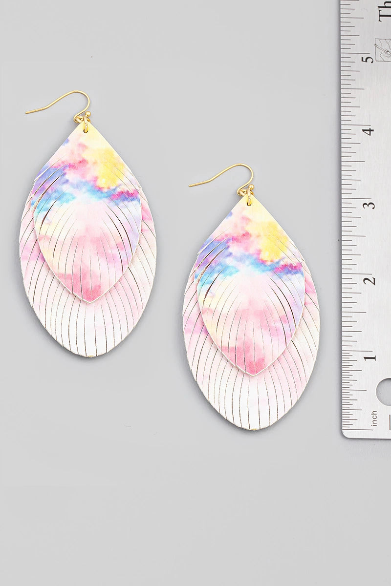 Layered Tie Dye Faux Leather Drop Earrings