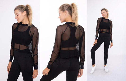 Mesh Cropped Long-Sleeve Top