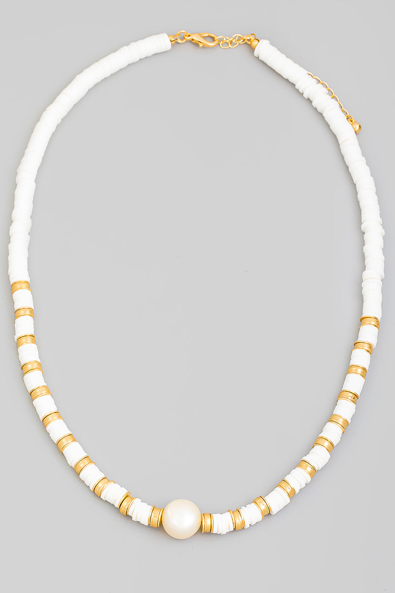 Heishi Beaded Pearl Charm Necklace