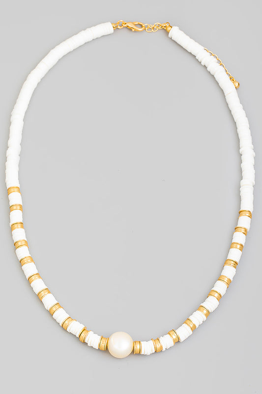 Heishi Beaded Pearl Charm Necklace