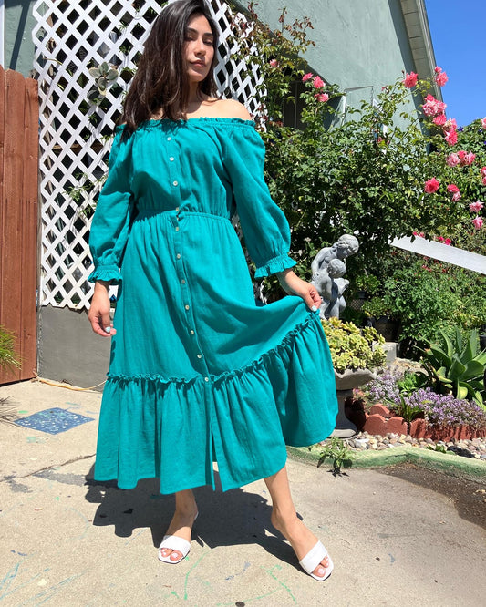 Turquoise Off-the-shoulder Dress