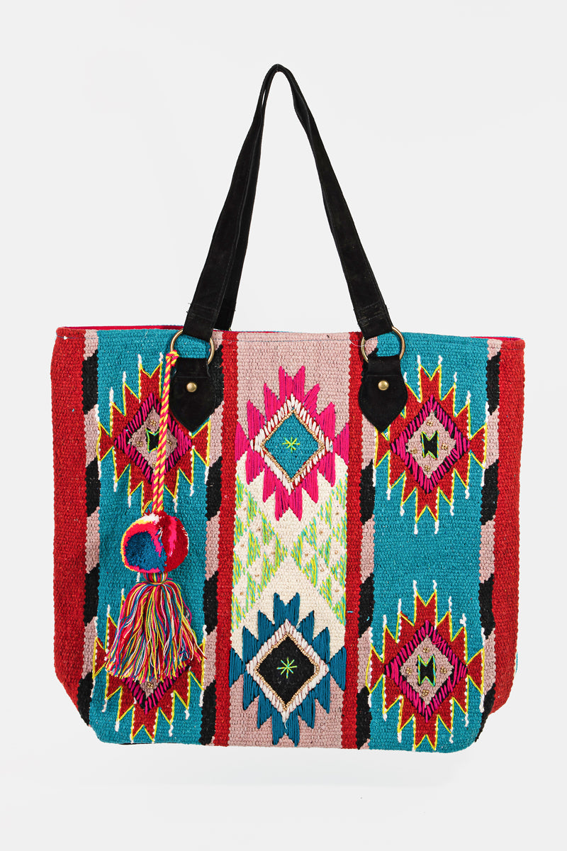 Rainbow Boho Diamond Pattern Tote Shoulder Bag