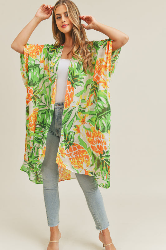 Tropical Leaf Pineapple Kimono