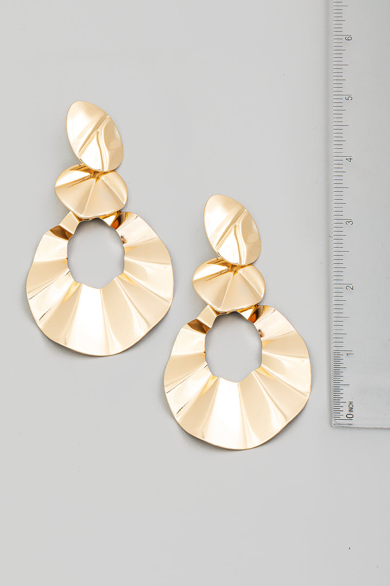 Metallic Texture Disc Drop Earrings