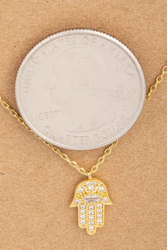 Dainty Pave Hamsa Pendant Necklace