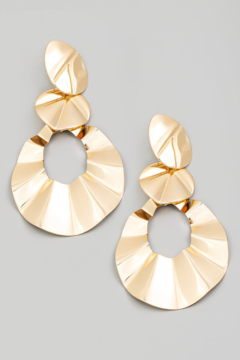 Metallic Texture Disc Drop Earrings