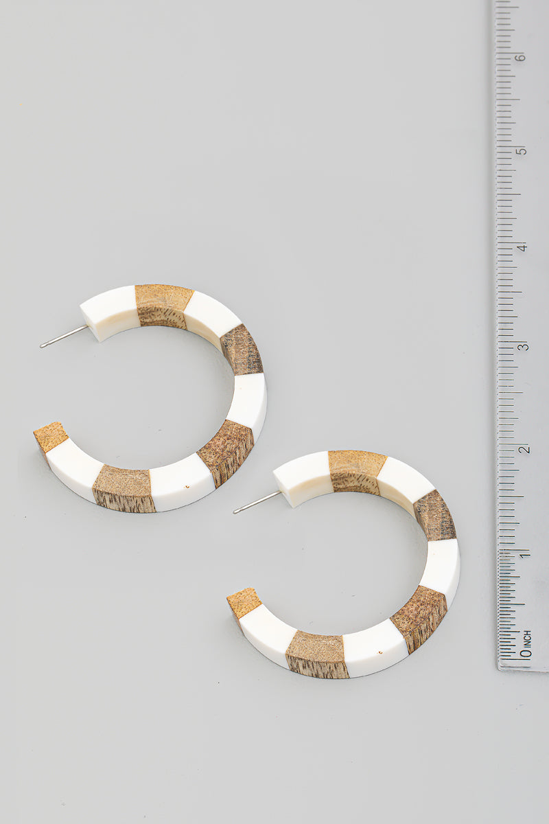 Wooden Checkered Hoop Earrings