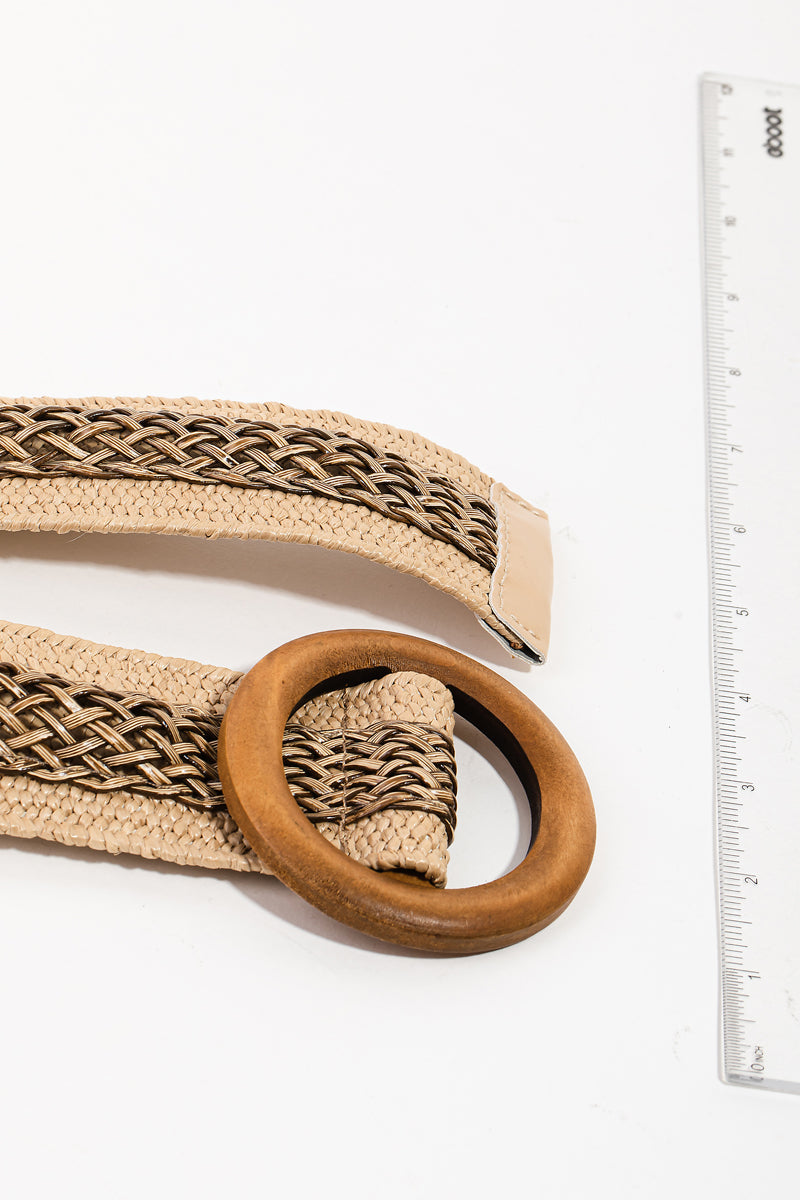 Wooden Circle Buckle Braided Belt