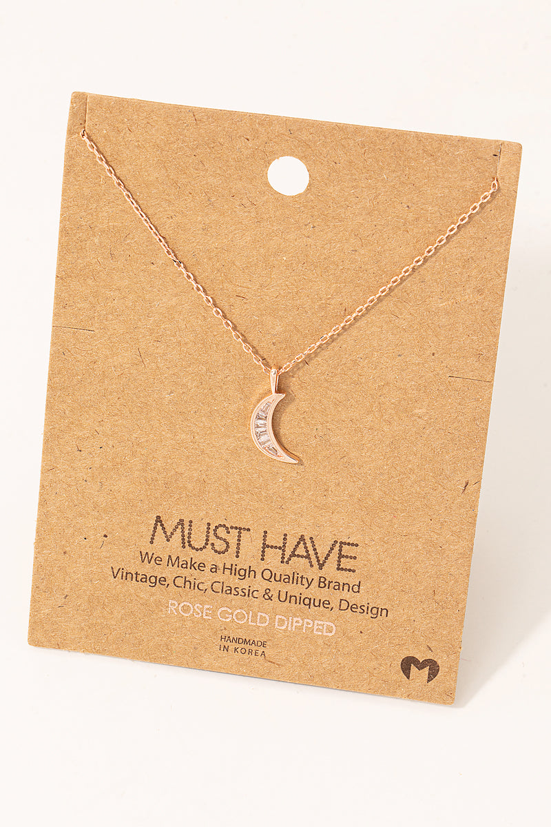 Pave Crescent Moon Pendant Necklace