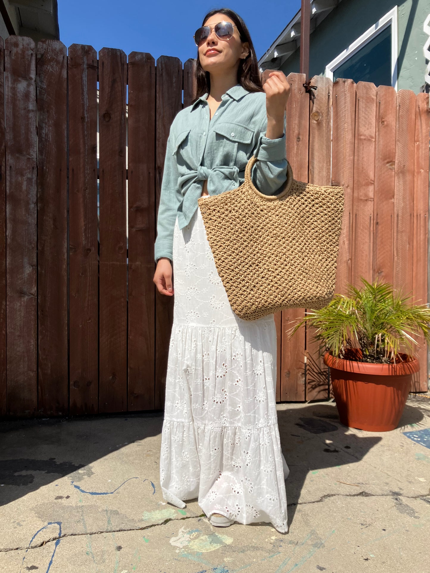 Long White Flowers Skirt