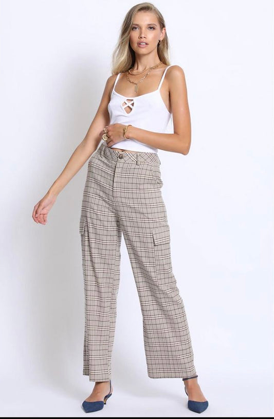 PLAID PANTS WITH CARGO SIDE POCKETS