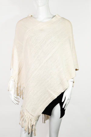 Knitted Fringe Trim Poncho